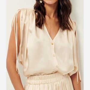 SESSUN Manolite Ruched Shoulder Satin Top Sz S NWT $260!!